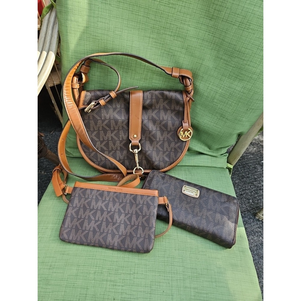 Michael Kors Jamie Crossbody Bag Saddle Medium Logo w/wallet & Belt Bag Lot
